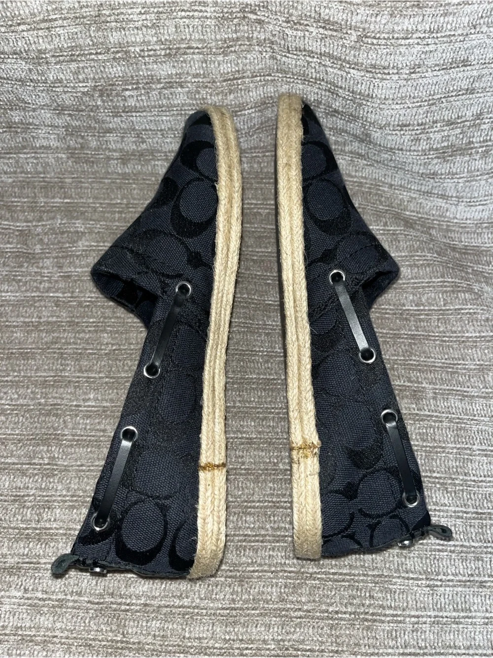 Coach Mellow Espadrilles Black Logo Signature Canvas Flats Shoes Women’s 7.5 New